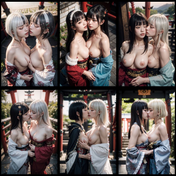 神社ｘ着物ｘキス（美女二人ver）