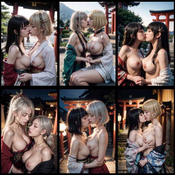 神社ｘ着物ｘキス（美女二人ver）