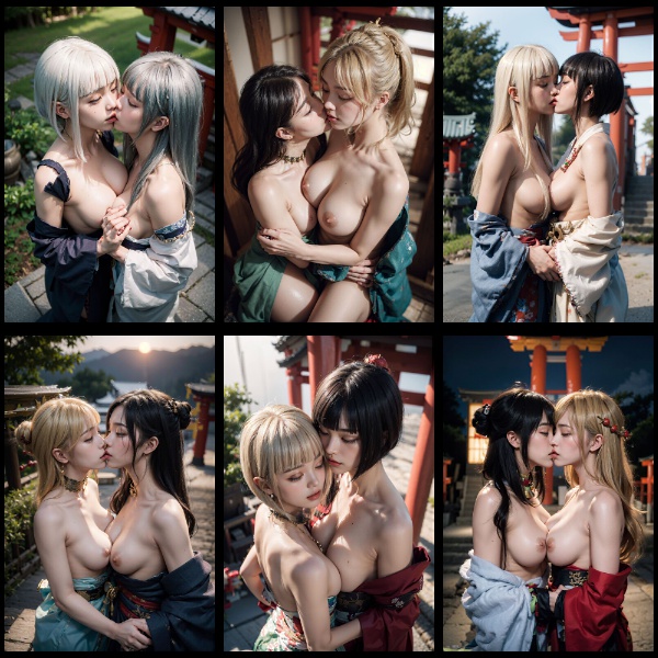 神社ｘ着物ｘキス（美女二人ver）