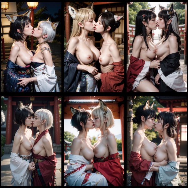 神社ｘ着物ｘキス（頭に獣の耳あり） gallery photo 1