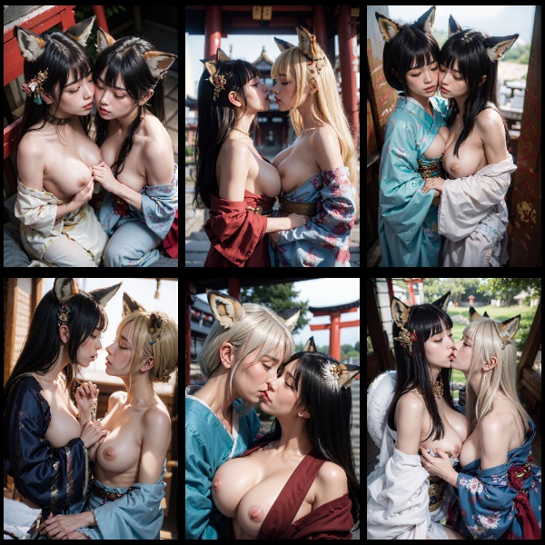 神社ｘ着物ｘキス（頭に獣の耳あり） gallery photo 2