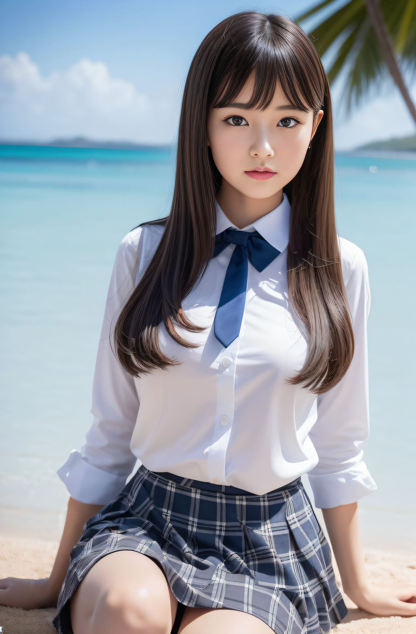 ビーチのかわいい制服美少女【ai写真集107枚】 Ai美女クリエイター