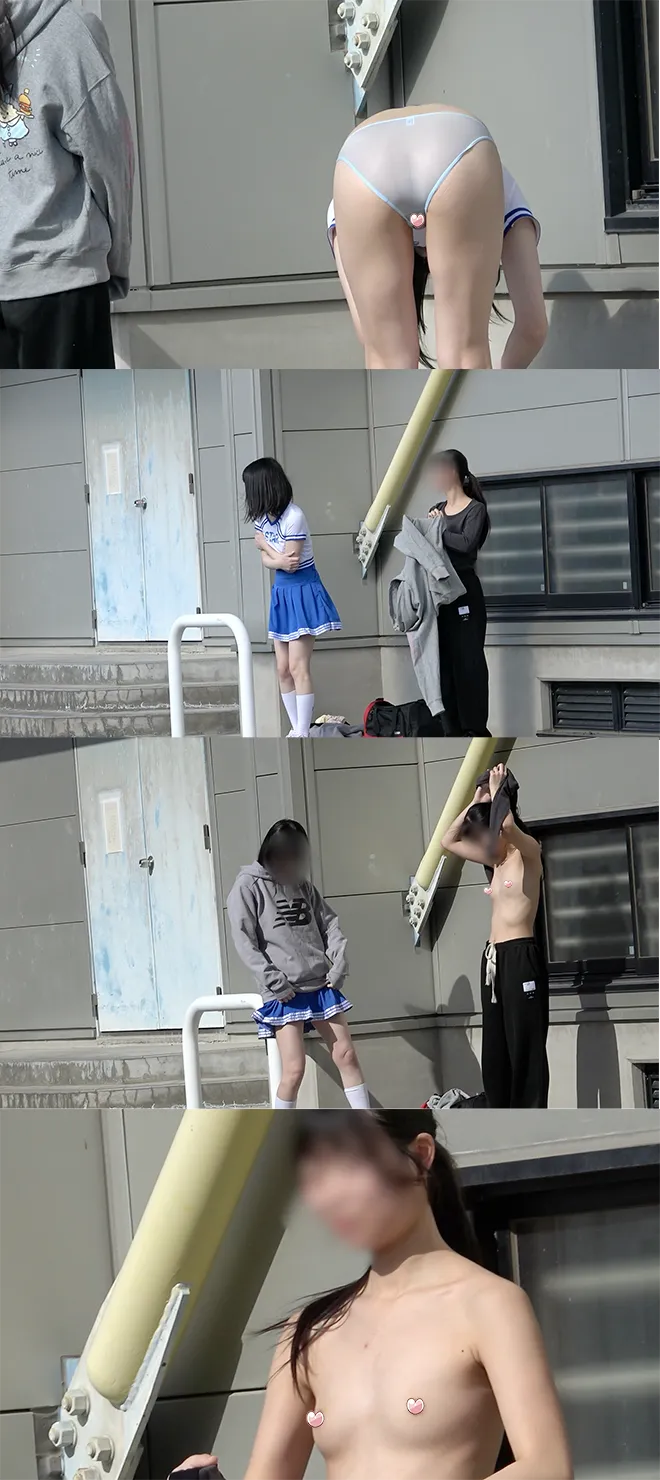 【チアっこ】女子2人のひやひやお外お着替え！おっぱいおま○こ丸見え激写！！