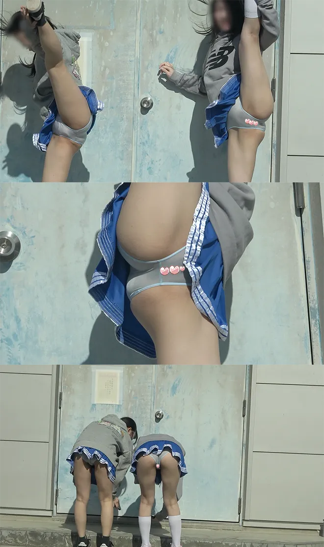 【チアっこ】透けパン派ノーパン派！？美脚美尻女子2人のおまたがっつり確認！おま○こ透けてる〜！（最安値）