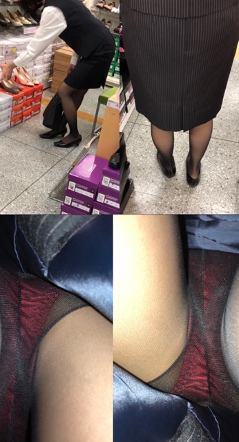 目をつけていたお姉さん　パンチラ狙い　逆さ撮り　意外にもサテン赤パンティ