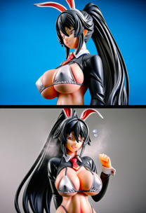 【フィギュア風】超エロ逆バニー黒髪ポニテ赤目娘がスマホ見ながらM字開脚で心臓メイドパイパに跨がってくる！めっちゃ汗だくで煽ってく