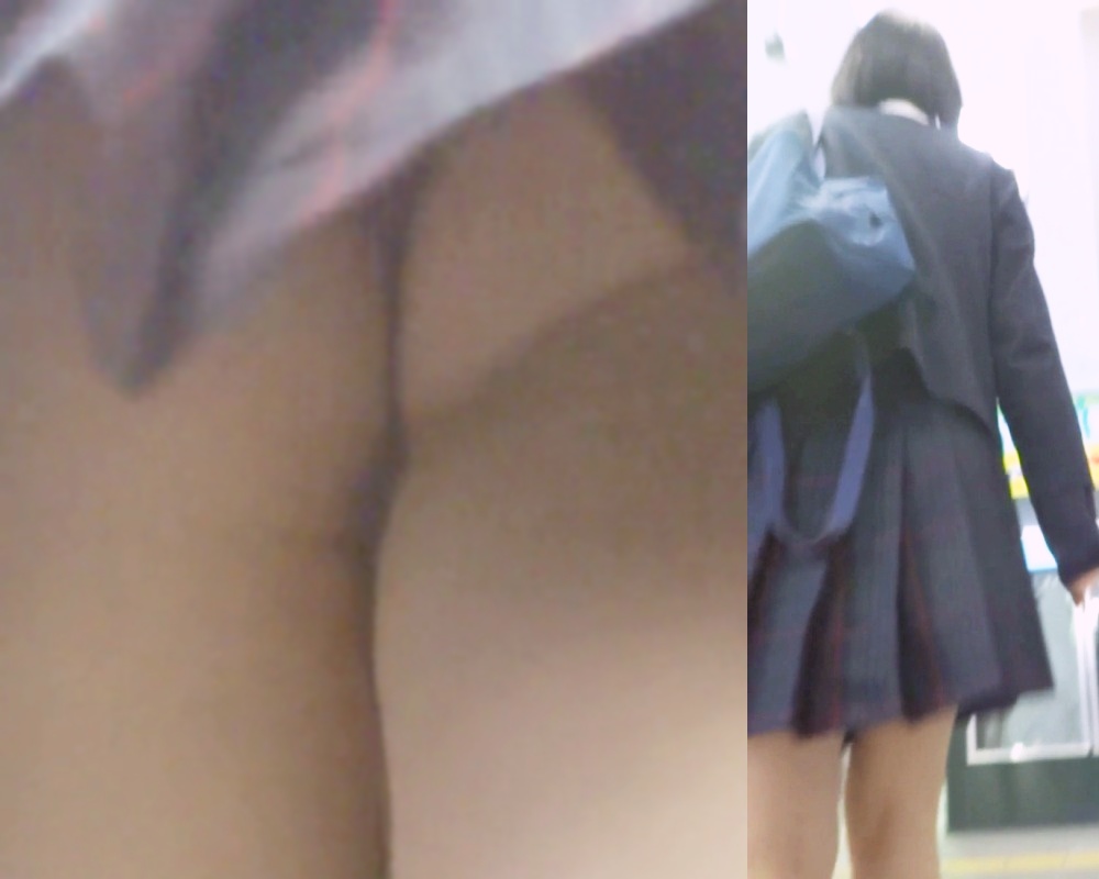 パンチラ盗撮 制服女子 黒Tバックを階段で激撮