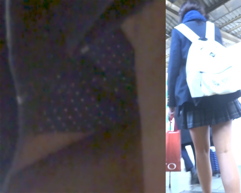 パンチラ盗撮 制服女子 紺色の水玉パンツを激写(再販品)