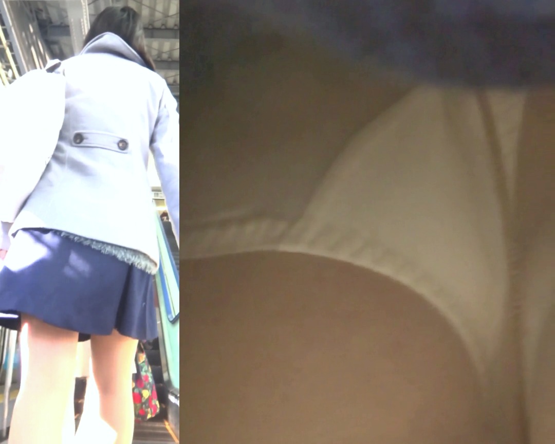 パンチラ盗撮 女子大生 白パンツを超接近撮影 きんぱつ Pcolle