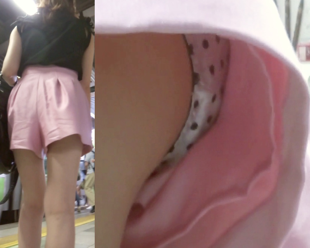 パンチラ盗撮 女子大生 シルバーの水玉パンツ(再販品)