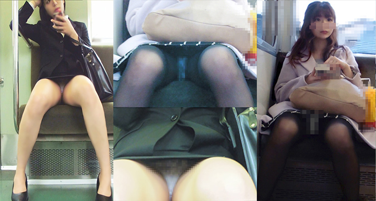 【再販】電車内Pチラ盗撮セット◼︎対面からパンツ丸見え女子2人盗撮セット