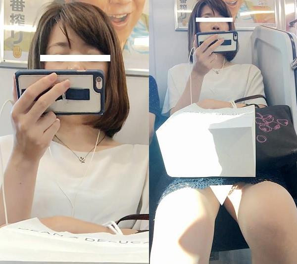 （電車対面）（顔出し）タイトスカートからむき出しの色白パンストあんよを…いやらしくひらいちゃう美人OLお姉さんを観察してみました