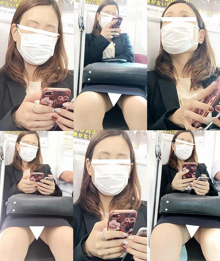 (電車対面）(顔出し)タイトミニでアグレッシブに攻めちゃう3人のOL奥さまの…エッチな▼ぞーん＆いやらしいお股を観察してみました gallery photo 4