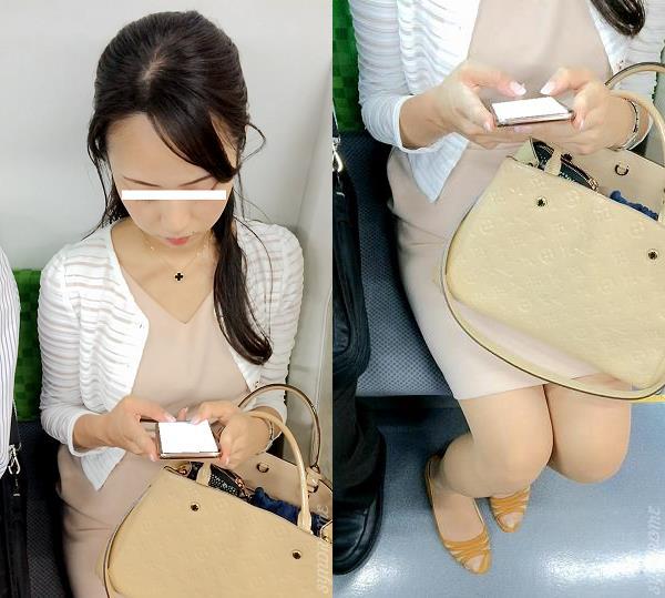 (電車対面）(顔出し)タイトミニワンピをお召になって…綺麗なパンストをむき出しにしちゃう…2人の美人OLお姉さんを観察してみまし