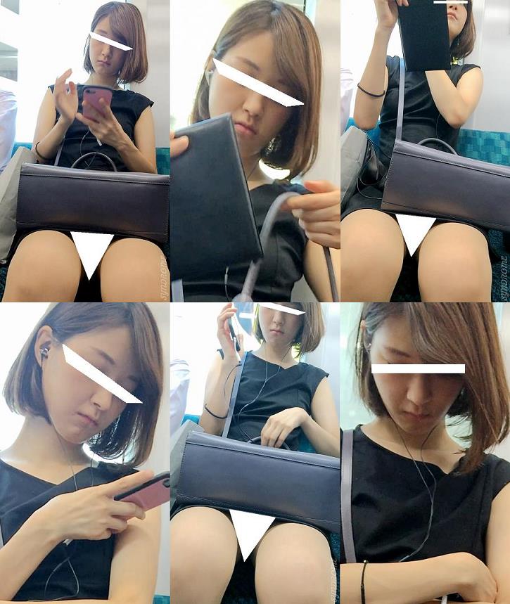 (電車対面）(顔出し）シックな黒のワンピース…タイトミニからむき出しのパンストあんよをひらいちゃう…超絶美人お姉さんを観察してみ gallery photo 1