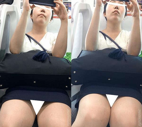 (電車対面）(顔出し)スマホでお顔を隠せてる？…でも…下から可愛いお顔と…無防備な▼ぞーんを執拗にのぞかれちゃった…OLお姉さん gallery photo 2