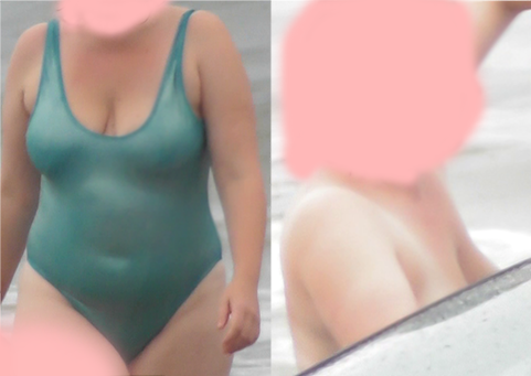 ねっちょり張り付く水着… 清楚なお姉様の急成長した体。乳首ポロリ