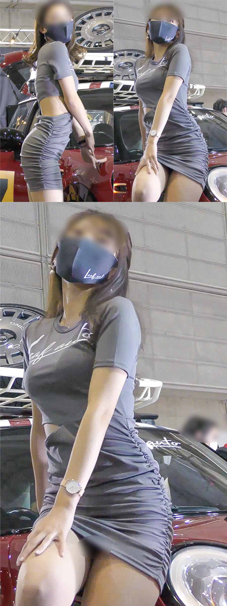 【フェチ動画】推定Fカップロケット爆乳の色白美脚ニスカボディコン美女　東●オート●ロン2022 gallery photo 1