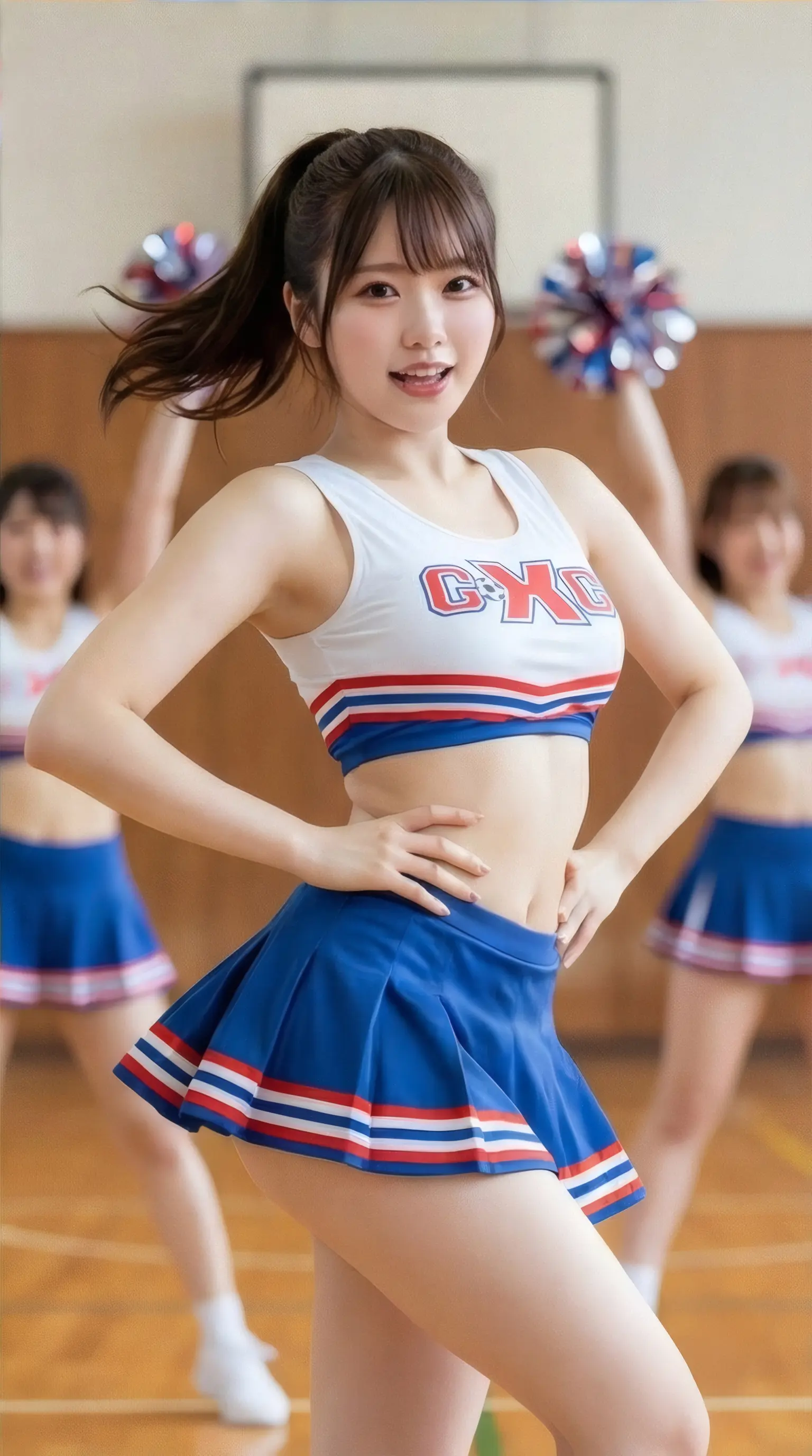 【フェチ動画】小動物系の愛くるしい笑顔に迸る青春の汗とTバックで大開脚！AIチアガール美女　陽奈（ひな）ちゃん