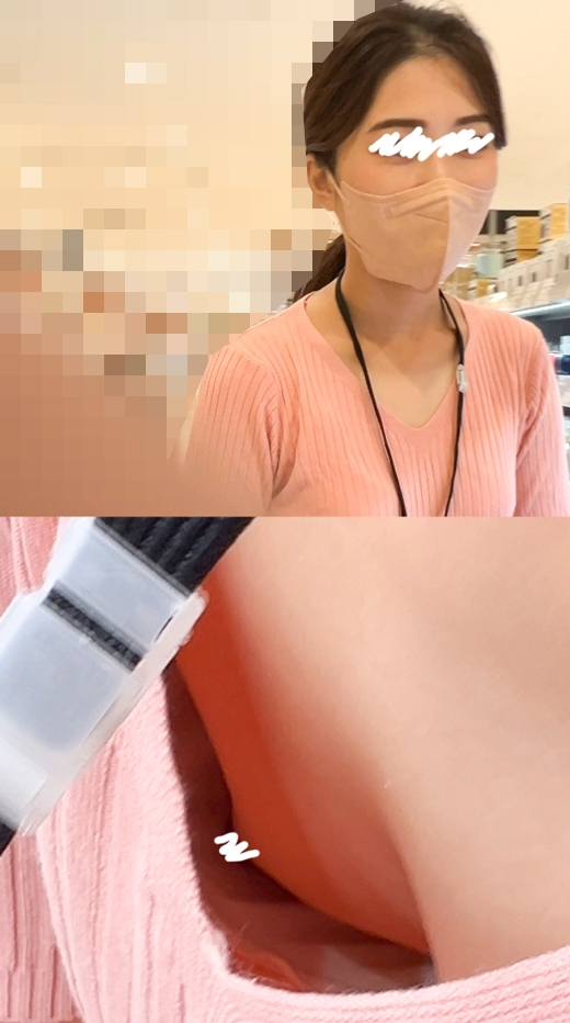 【店員個撮㉗】美人店員さん2名の胸ちら乳首!!