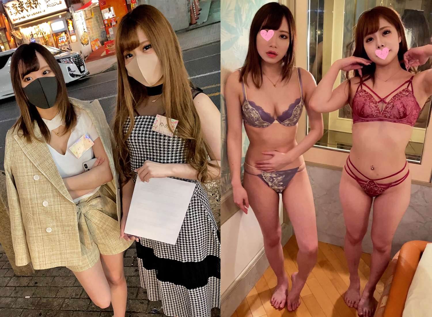 【個人撮影】渋◯のガールズバーギャル2人組にお金払って贅沢乳首責め3PSEX