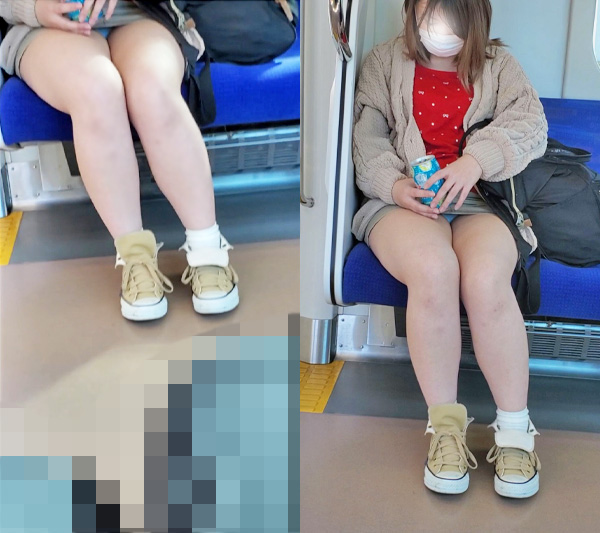 撮影バレ！？パンティ見せつけながら嘲笑を・・・電車パンチラ gallery photo 1