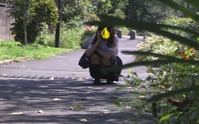 公園で座り対面パンチラ　学生さん