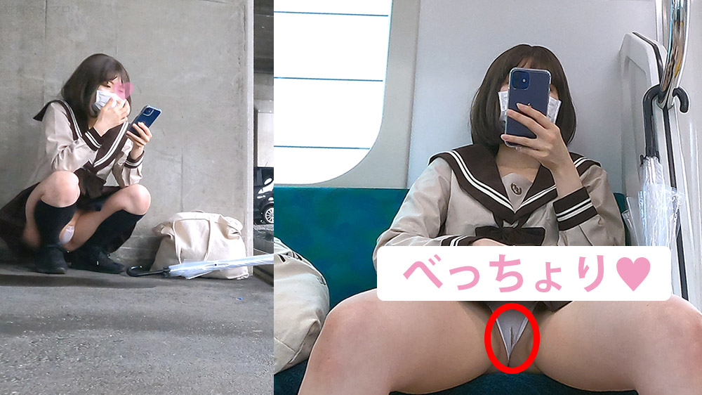 【股間べっちょり】ぴっちりエロパンツのセーラ○服激カワ○K！スマホに夢中で脚が開いていく！_TPC-026