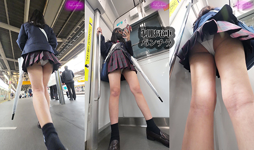 【縦型動画】ミニスカ制服追跡者（1）駅ホーム歩行パンチラ、電車内逆さ撮り盗撮編