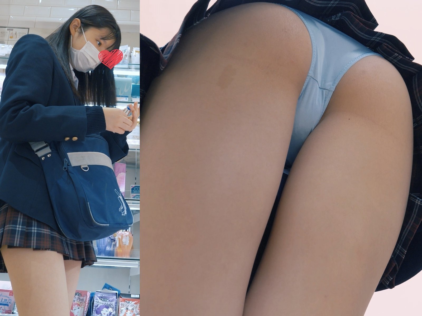 [4K]えちえちJK盗撮No.22#赤チェ　モデル体型スレンダーJKの無防備な前屈みがマジでエロすぎる！