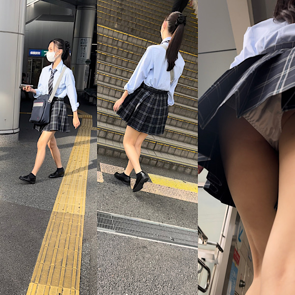 【5日間粘着】カースト上位アイドル級！紺チェック逆さ撮りしました④(最後めくりました) gallery photo 4