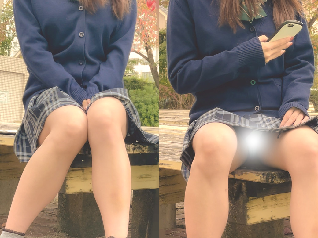 【J〇パンチラ】無防備な彼女の制服公園デート