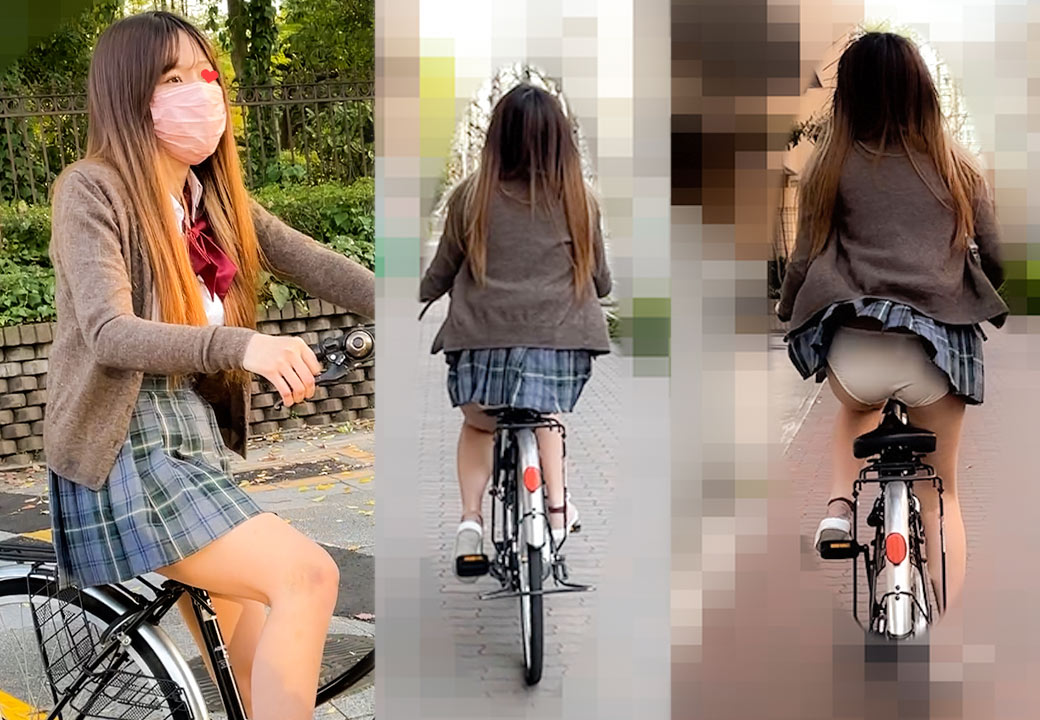 【立ち漕ぎパンツ】学校付近で待ち伏せ。激かわJKの純白パンティ【自転車パンチラ】