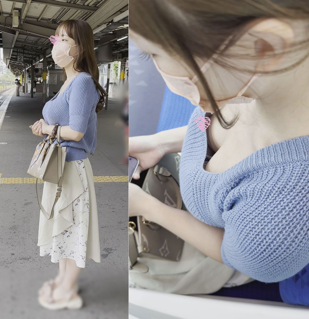 電車胸チラ実りの秋。追跡して収穫したチクビ。巨乳でこの可愛さはレアでした。