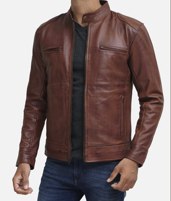 Brown Leather Motorcycle Jacket | Mens Cafe Racer Jacket – Jitoni