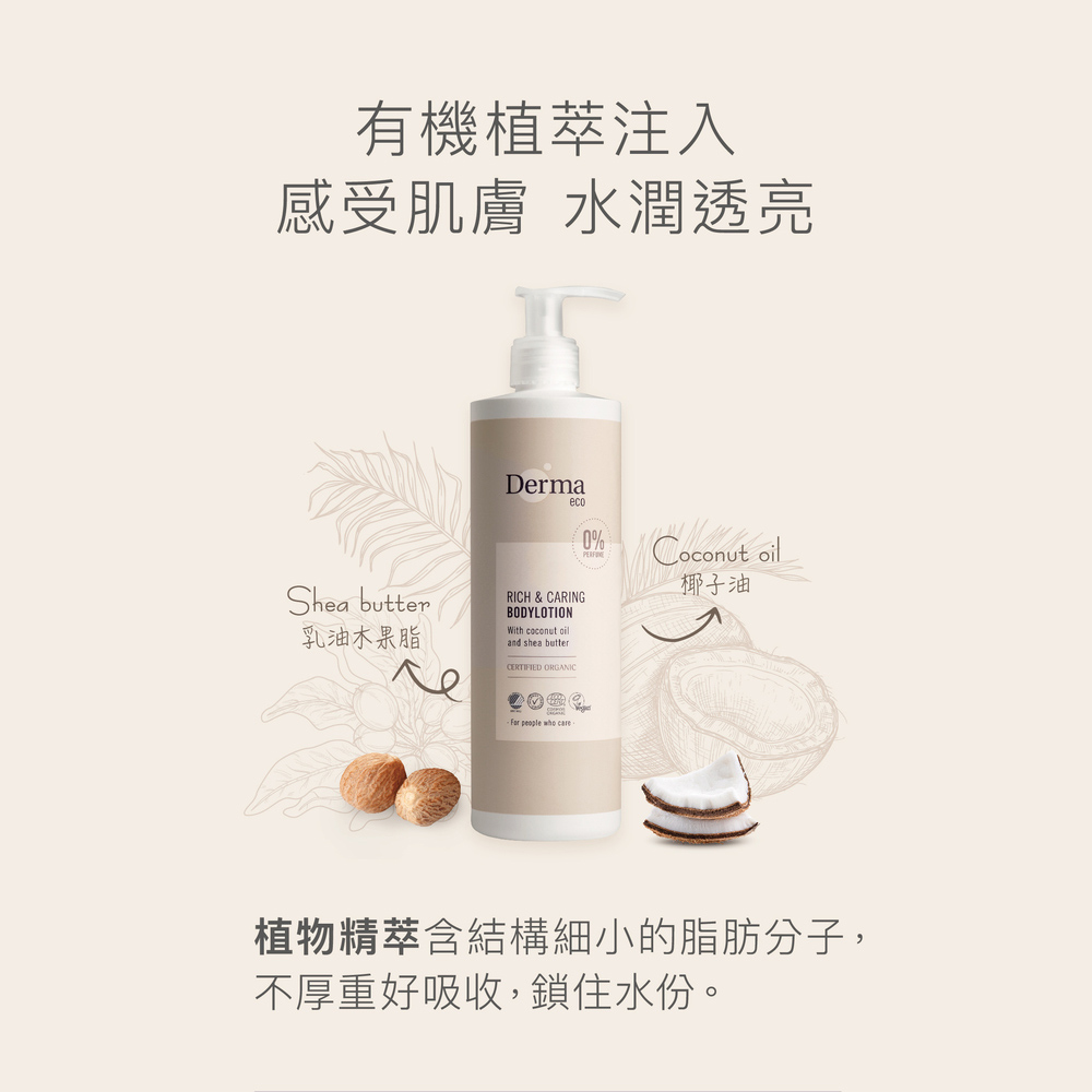 丹麥德瑪Derma - Eco有機蘆薈舒敏保濕乳-孕期無香推薦-400ml