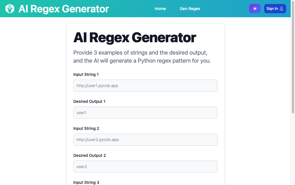 Preview screenshot of AI Regex Generator