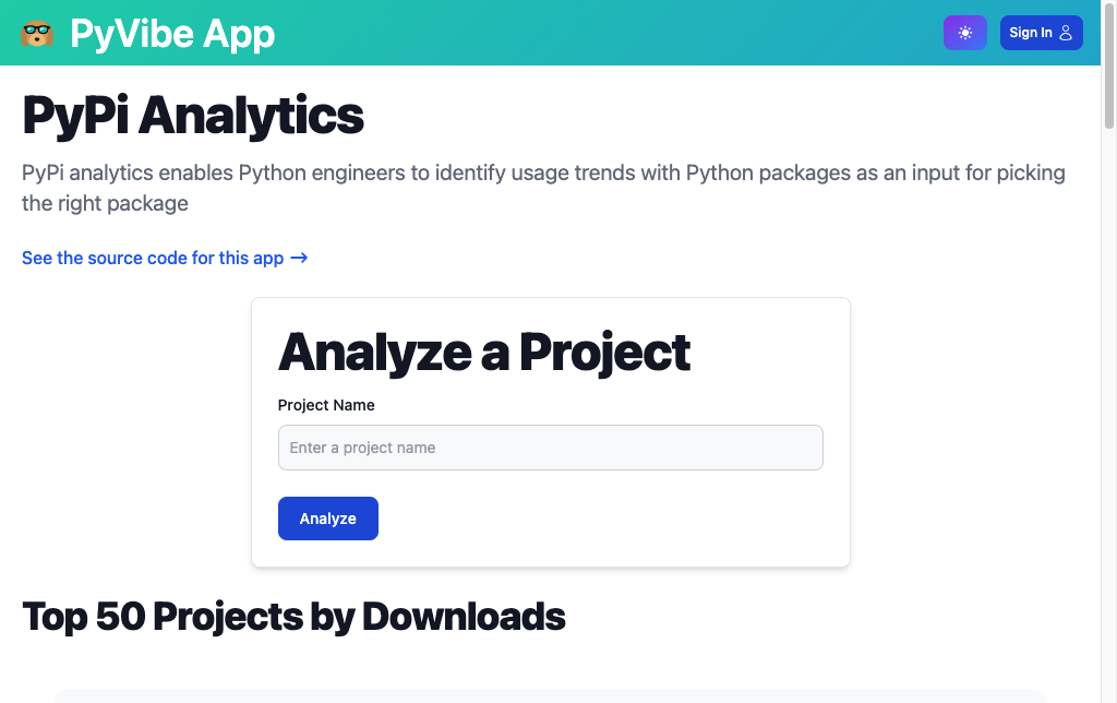 Preview screenshot of PyPi Analytics