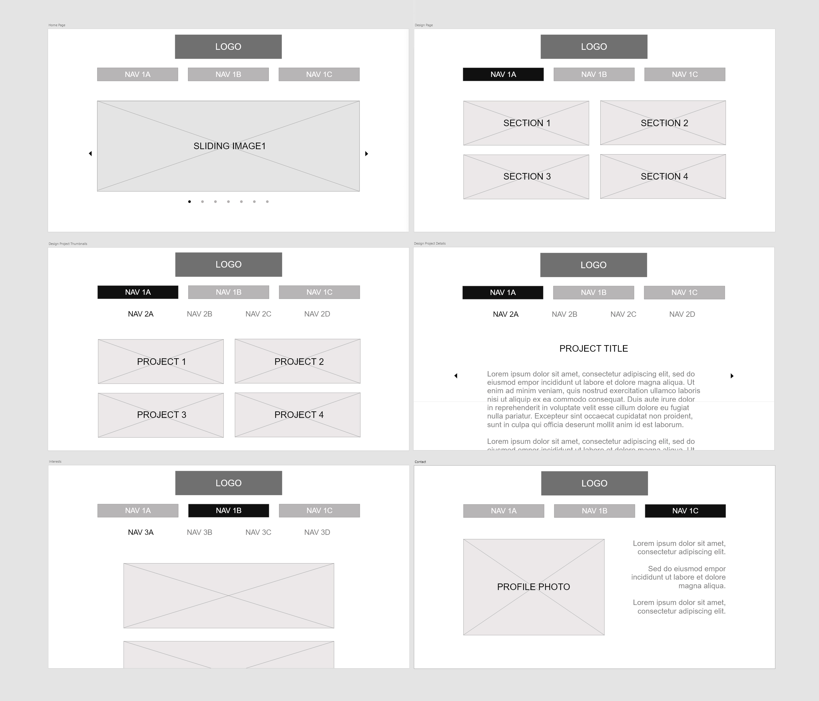 Wireframes - Design Portfolio Website