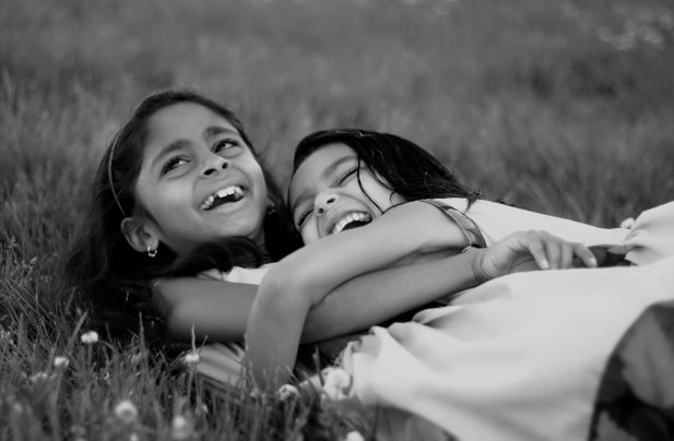 2 little girls - black and white