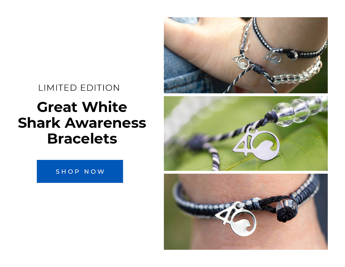 Limited edition great white shark awareness bracelets.