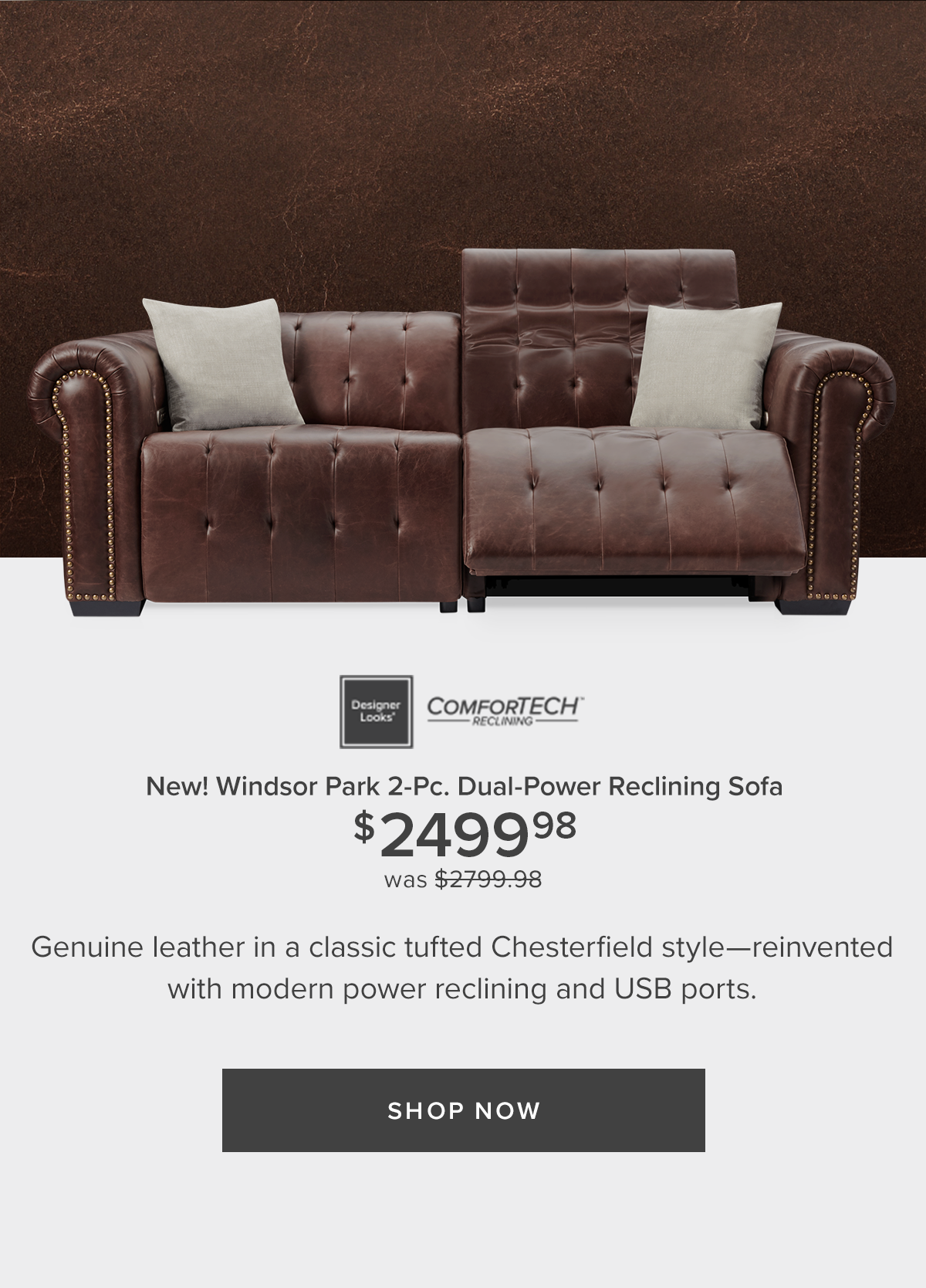 New! Windsor Park 2-Pc. Dual-Power Reclining Sofa