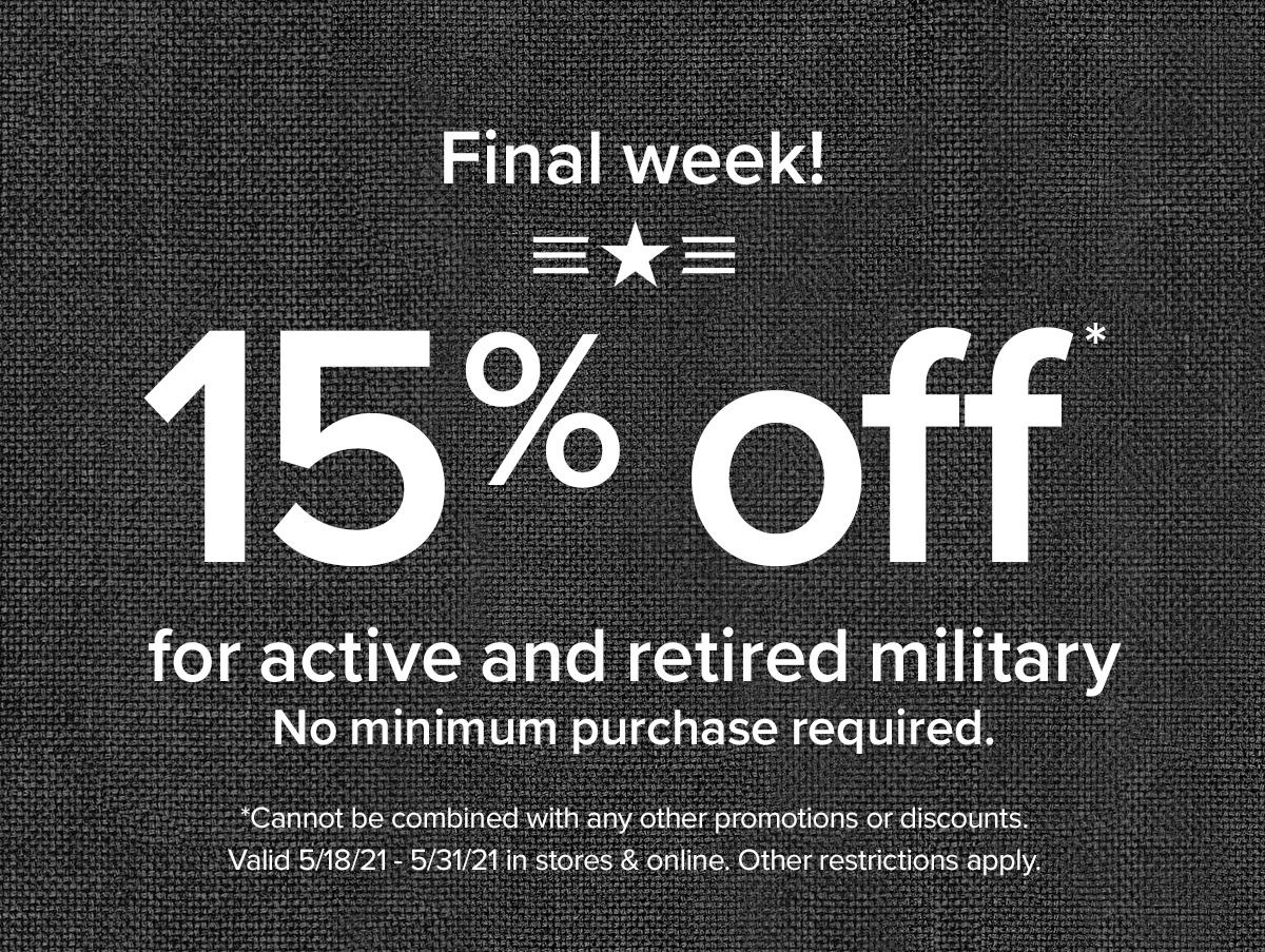 15% off for active and retired military