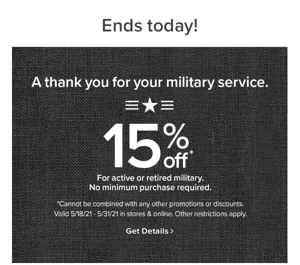 15% off for active and retired military