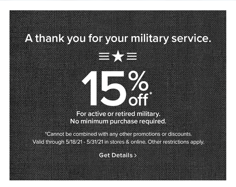 15% off for active or retired military