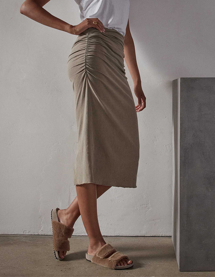 RECYCLED BRUSHED JERSEY HIGH WAISTED PENCIL SKIRT