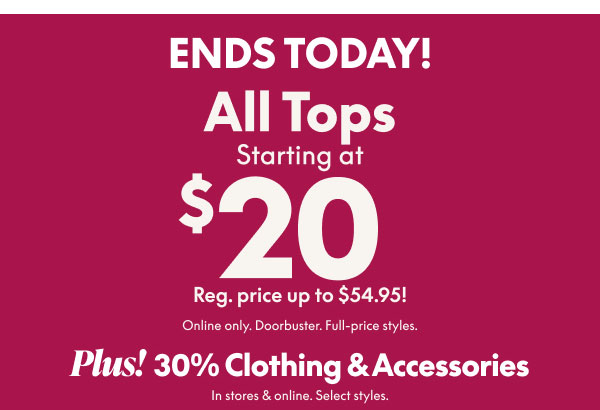 Tops starting at $20