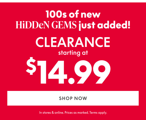 Clearance starting at $14.99