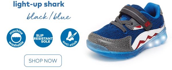 Light-up shark. Black/blue. Shop now. 