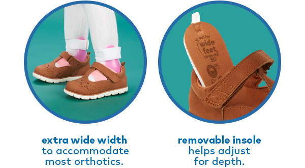 Extra wide width to accommodate most orthotics. Removable insole helps adjust for depth. 